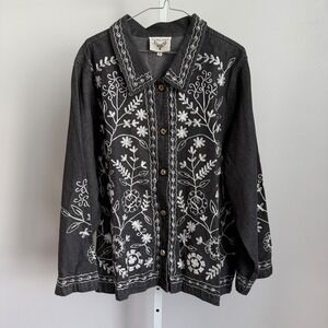Sacred‎ Hawk Embroidered Denim Jacket Floral Western Jean Jacket Medium
